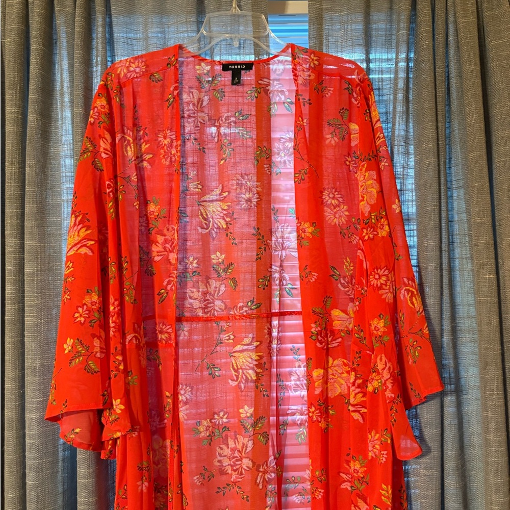 Torrid Red Floral Kimono Jacket